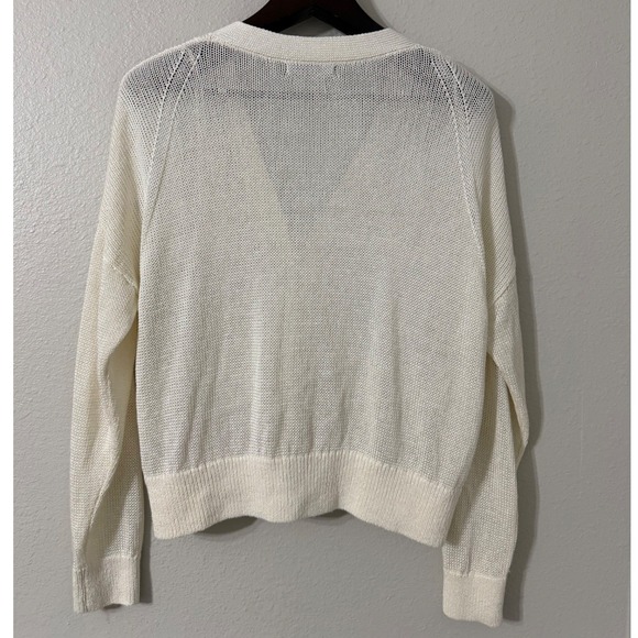 Banana Republic Womens Cream Linen Blend V Neck Button Up Cardigan Sweater XL - Picture 3 of 5